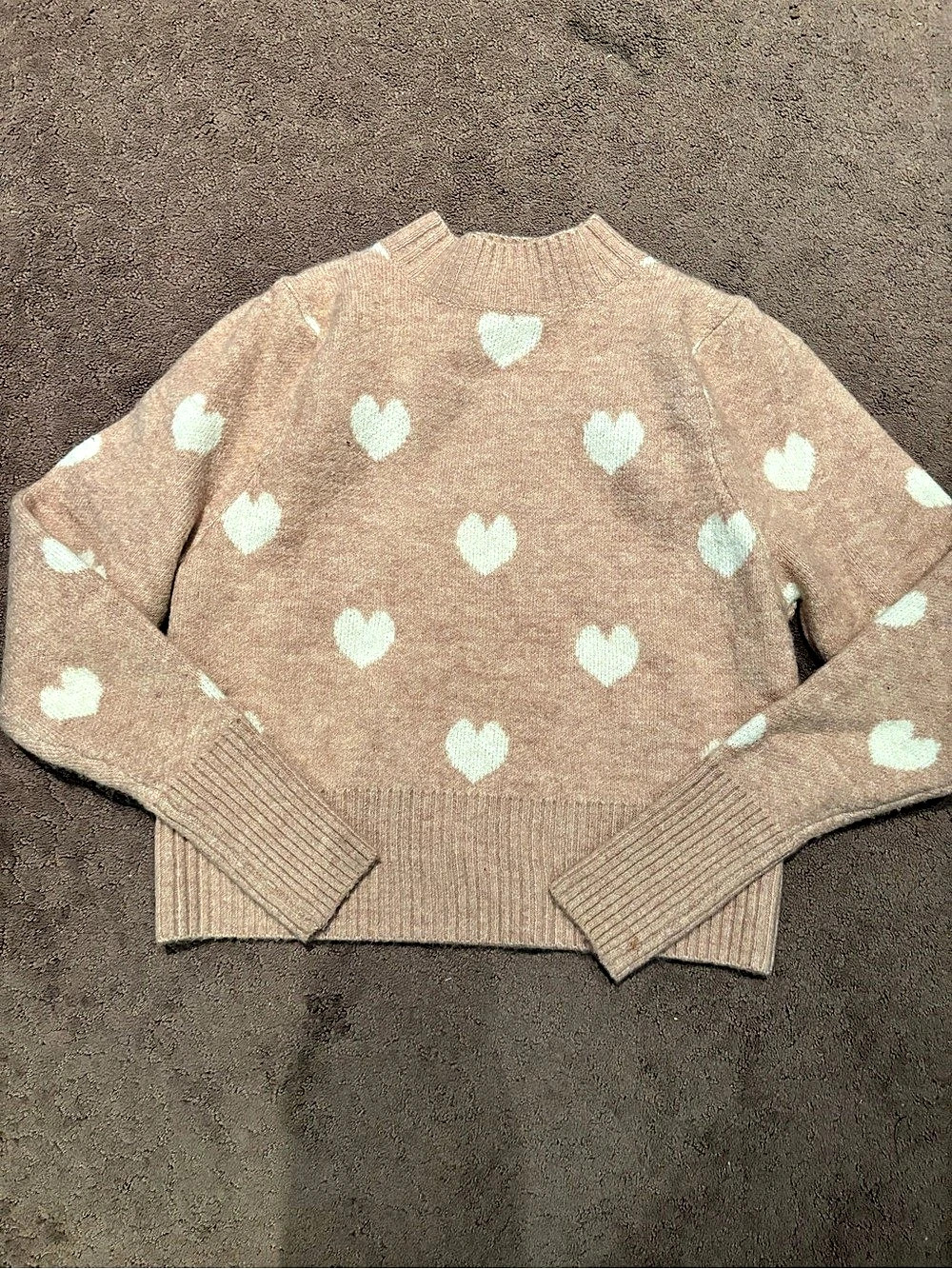 LUSH Heart Print Crewneck Sweater in Pink & Green